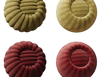 Round Rugs in Green and Red with Striped and Petal Like Velvet Design 3d model