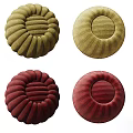 Round Rugs in Green and Red with Striped and Petal Like Velvet Design