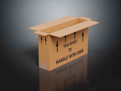 Household Supplies Cardboard Box For TV Transport With Handle With Care And Upward Arrows 3d model