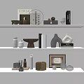 Elegant Decorative Ornament Collection With Books Vases Frames And Bowls On Shelves