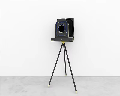 Vintage Digital Camera On Tripod Stand With White Wall And Gray Floor 3d model
