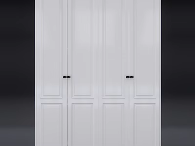 Modern Minimalist White Wardrobe Design With Four Doors And Black Handles 3d model