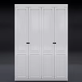 Modern Minimalist White Wardrobe Design With Four Doors And Black Handles