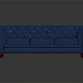 Blue Leather Tufted Sofa With Classic Design Stitched Details And Wooden Legs