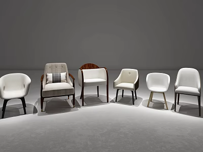 Various Modern Accent Chairs With Diverse Designs Showcased In Gray Display Space 3d model