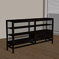 Black Glass Door Display Cabinet With Shelves And Drawers In Wooden Floor Room