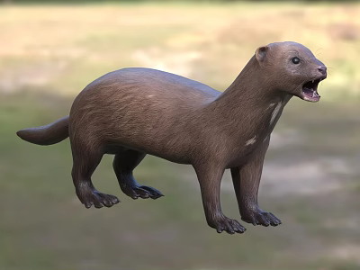 Brown Reptile Standing On Grass With Open Mouth And Long Tail Posture 3d model