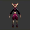 Game Movie Character Featuring Pink Hair Fox Ears Black Top Purple Pants Colorful Sole Shoes
