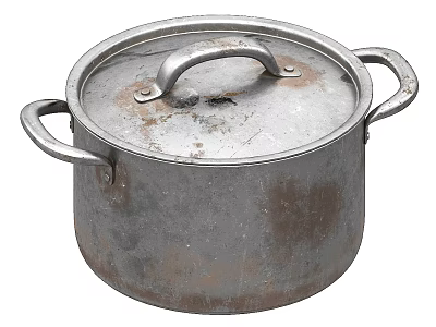 Old Rusty Cooking Pot With Two Side Handles And Fitted Lid 3d model