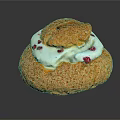 Delicious Golden Crispy Pastry With Cream Topping And Red Berry Garnish