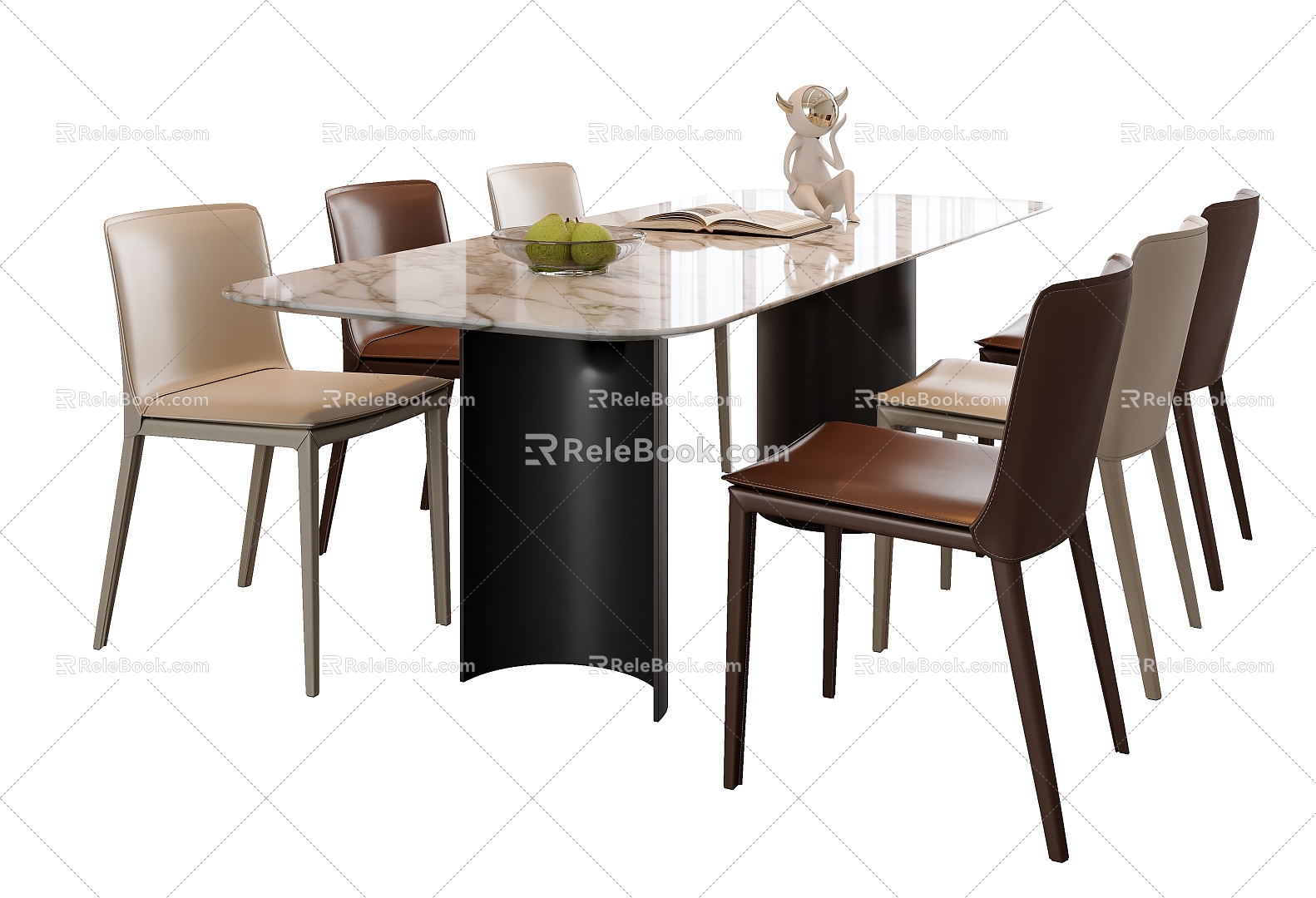 Modern Simple Dining Table and Chair Combination Leather Dining Chair Dining Table Decoration Six-person Dining Table and Chair Rock Plate Dining Table model