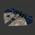 Blue And White Wing Shaped Model With Multiple Engines And Camouflage Pattern Design