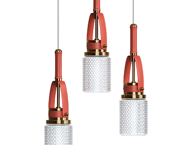 Modern Pendant Lights With Red Gold Accents And Textured Glass Shades 3d model