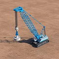 Construction Site With Blue Crawler Crane Lifting Weight Under Clear Sky