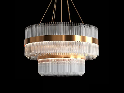Modern Elegant Crystal Chandelier Featuring Golden Frame And Tiered Transparent Crystal Strips Illuminated 3d model