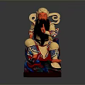 Traditional Deity Statue of Man With Red Face Black Beard Golden Red Robe Holding Sword