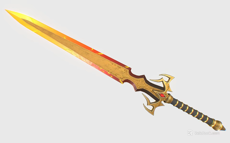 Ornate Golden Red Sword With Intricate Hilt Design And Shiny Decorative Blade 3d model 