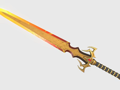 Ornate Golden Red Sword With Intricate Hilt Design And Shiny Decorative Blade 3d model
