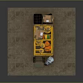 Yellow Storage Cage Structure With Multi Layer Gas Cylinders And Cardboard Boxes