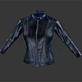 Stylish Black Fitted Leather Jacket With Stand Collar Front Zipper Design 3d model