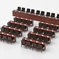 Wooden Conference Tables With Black Chairs In Orderly Meeting Room Layout