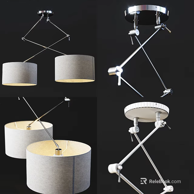 Modern Chandeliers with Adjustable Metal Frames and Fabric Shades Design 3d model 