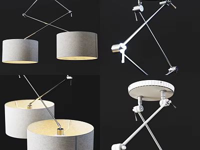 Modern Chandeliers with Adjustable Metal Frames and Fabric Shades Design 3d model