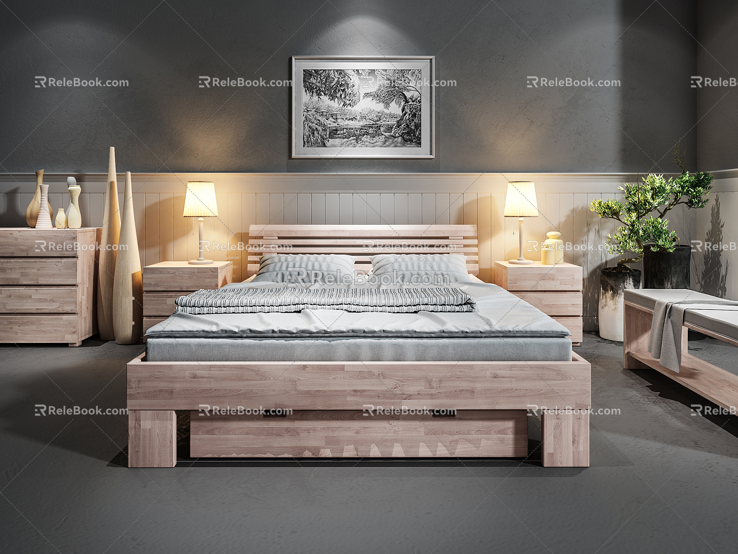 Nordic Background Double Bed 3d model