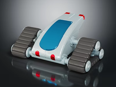 White And Blue Toy Car With Tracked Wheels Red Lights And Smooth Exterior 3d model