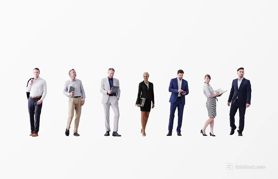Group of Professional People in Business Attire Standing With Documents and Digital Devices 3d model 