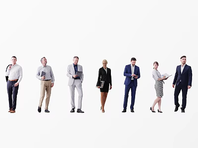 Group of Professional People in Business Attire Standing With Documents and Digital Devices 3d model
