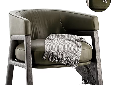 Elegant Luxury Green Leather Accent Chair With Wooden Frame And Knitted Throw 3d model