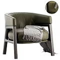 Elegant Luxury Green Leather Accent Chair With Wooden Frame And Knitted Throw
