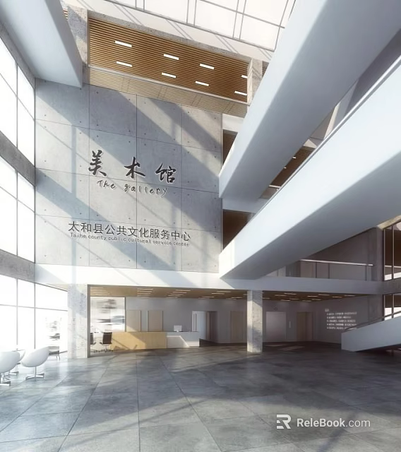 Modern Reception Desk At Art Museum Public Cultural Service Center Lobby Interior 3d model 
