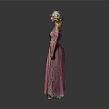 Woman Wearing Pink Off the Shoulder Long Dress with Silver Tiara on Gray Background