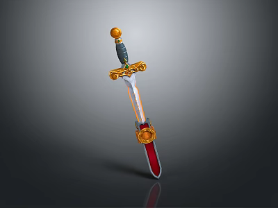 Decorative Medieval Sword With Black Hilt Golden Accents And Red Scabbard Design 3d model