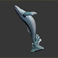 Blue Whale Game Movie Character in Dynamic Leaping Pose With Wave Tail Details