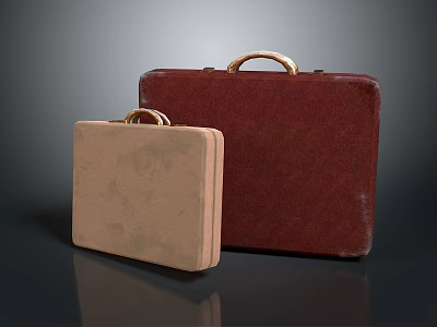 Vintage Suitcases With Wooden Handles Two Sizes Different Colors For Everyday Use 3d model