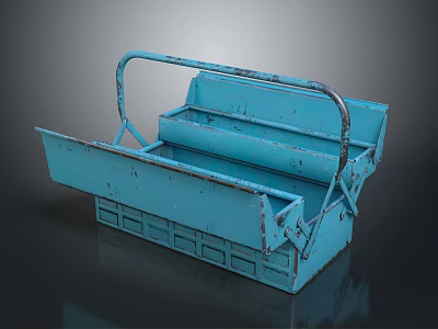 Blue Metal Storage Basket With Handles And Compartments For Home Organizing 3d model