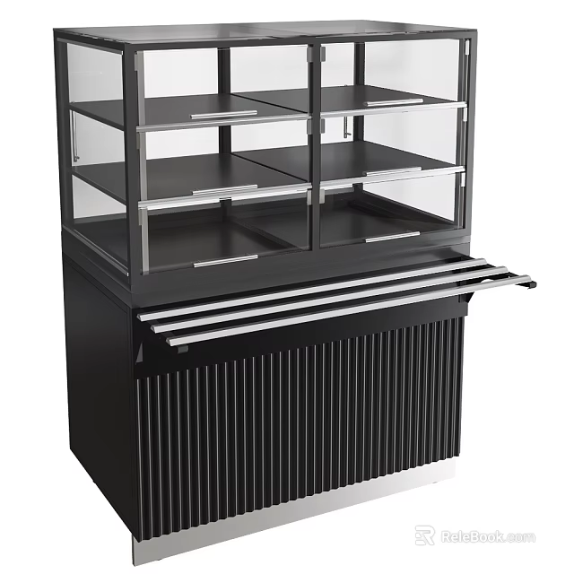 Modern Display Cabinet Shelf with Glass Doors Multiple Storage Shelves and Black Silver Frame 3d model 