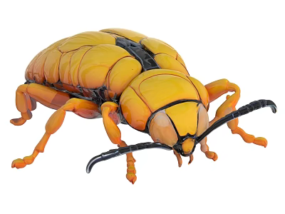 Yellow Beetle Model With Detailed Shell Black Antennae And Orange Legs 3d model