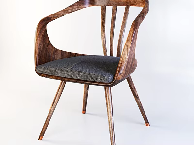 Wooden Accent Chair with Curved Arms Gray Cushioned Seat and Slim Metal Legs 3d model
