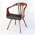 Wooden Accent Chair with Curved Arms Gray Cushioned Seat and Slim Metal Legs