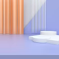 Modern Display Space With Orange Curtains Purple Background And White Platforms 3d model