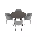 Modern Dining Table And Chair Set Featuring Gray Upholstered Chairs And Wooden Table
