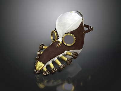Steampunk Bird Mask With White Brown Gold Accents Goggles And Tentacle Appendages 3d model