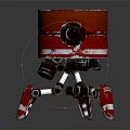 Red Robot Character With Mechanical Spider Creature And Yellow Glowing Eyes