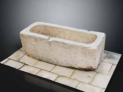 Rectangular Stone Trough With Natural Texture On Stone Slab Base 3d model