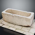 Rectangular Stone Trough With Natural Texture On Stone Slab Base 3d model