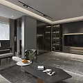 Modern Living And Dining Room Interior With Sofa Coffee Table TV Wall And Piano